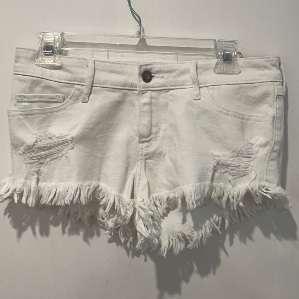 Hollister White Distressed Denim Shorts